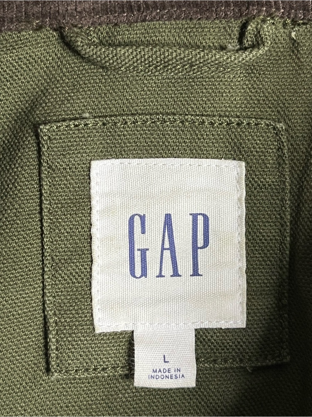 GAP Men’s Olive Green Field Jacket with Dark Brown Corduroy Collar - Picture 6 of 10